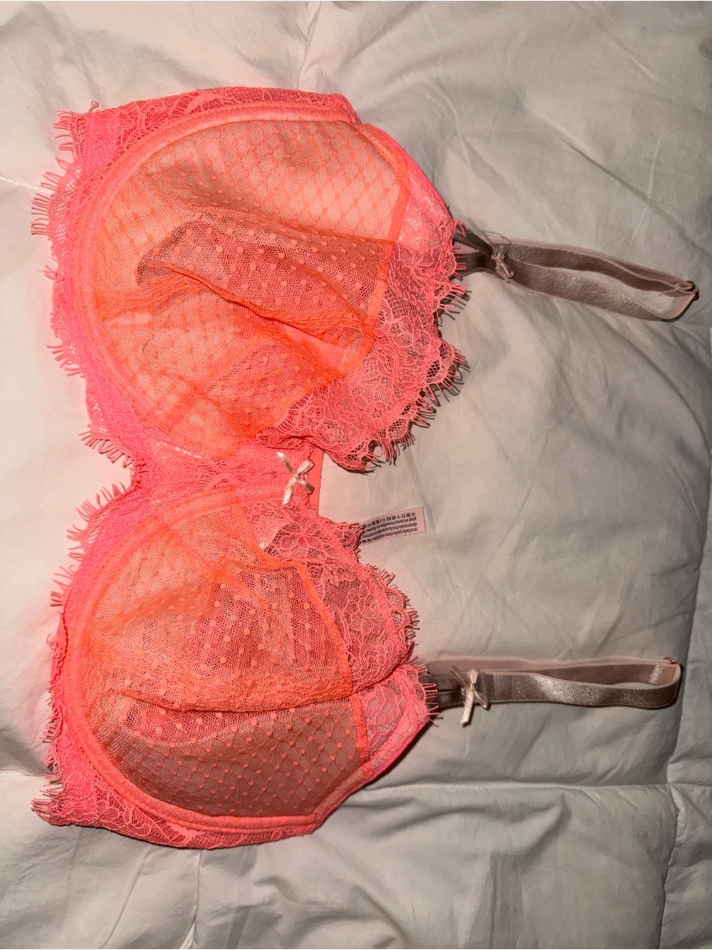 Victoria's Secret Neon Coral Lace Unlined Bra